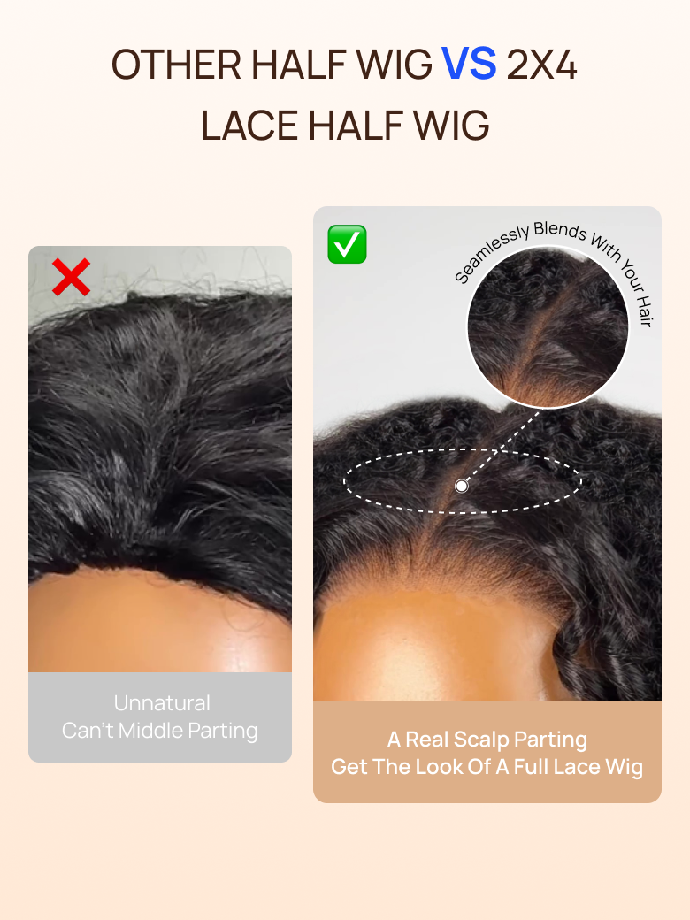 Nadula Afro Curly 2x4 Minimal Real-Part Lace 3/4 Half Wig