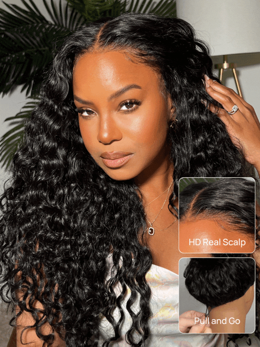 Nadula 13x4 HD Real Scalp? Water Wave Lace Frontal Wig Skin-melt HD Lace Human Hair Wigs with Invisi Drawstring