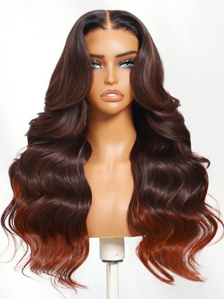 Nadula 13x4 Red-Brown With Orangey Highlights Wig Long Wavy With