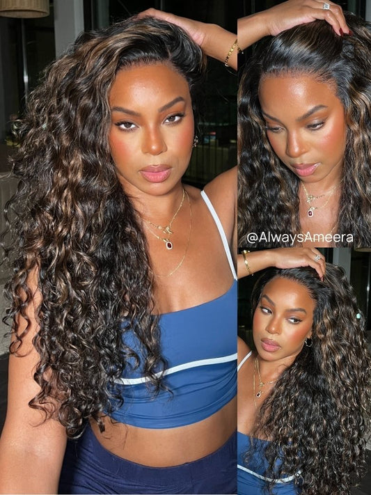 Nadula 7x5 Golden Brown Highlight Wig Water Wave Bye Bye