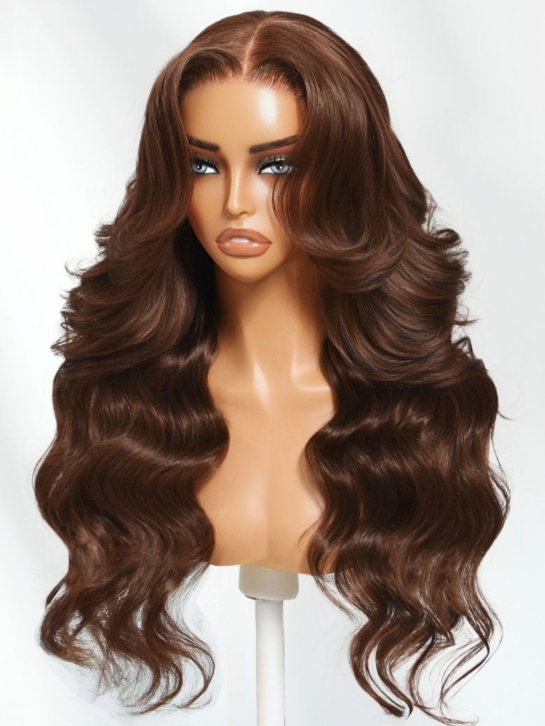 Nadula 13x4 Pre everything? Medium Chocolate Brown With Curtain Bangs Ear To Ear Lace Put on and Go Wig with Invisi Drawstring