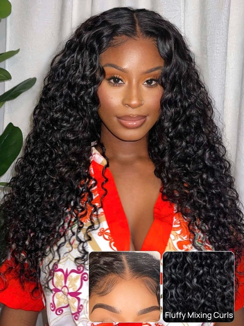 Nadula Pre everything? 13x4 Transparent Lace Mixed Curls Water Wave