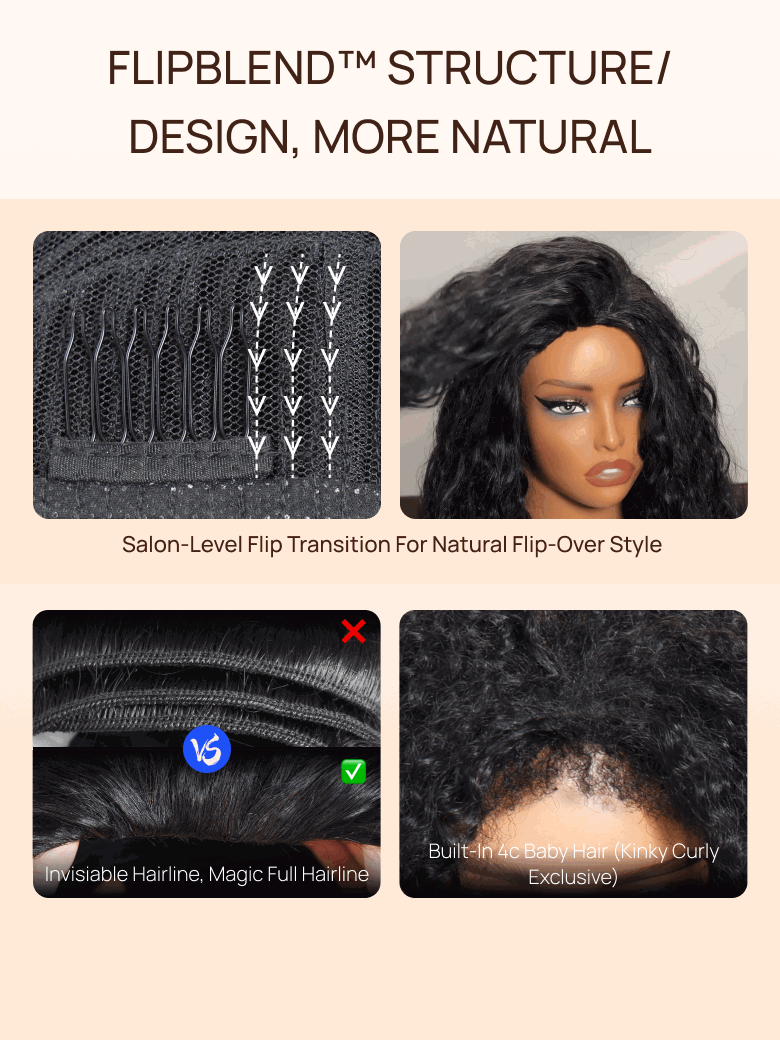 Nadula Afro Curly Blend & Secure Half Wig 4C Kinky Curly Human Hair 3/4 Half Wig Beginner Friendly