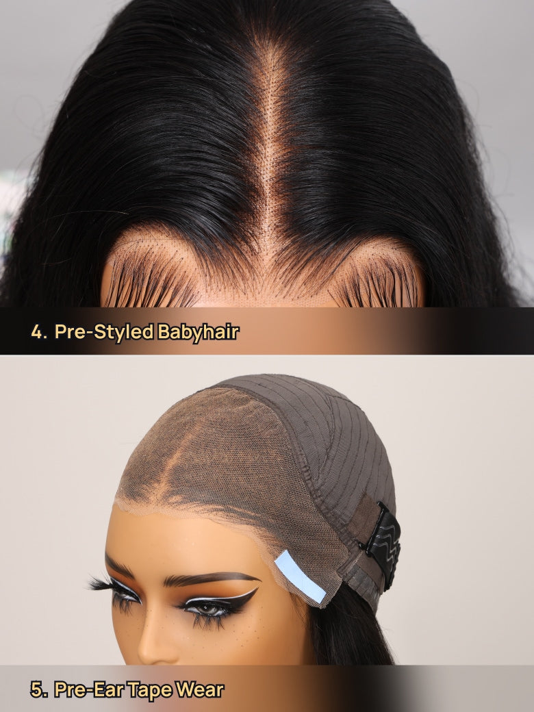 Nadula Pre everything? 13x4 Lace Frontal Fluffy Natural Loose Body Wave With Vintage Air Bangs Put on and Go Human Hair Wigs