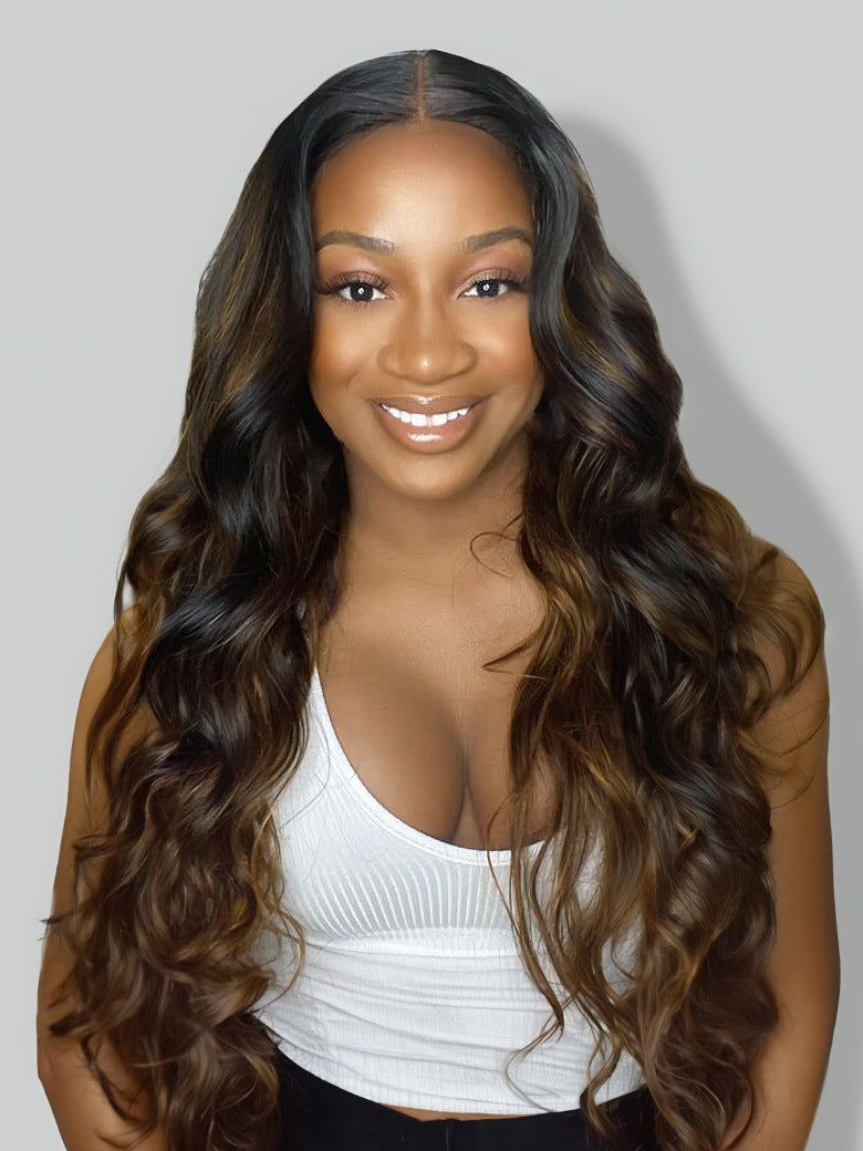 Nadula Highlight Balayage Body Wave Glueless V Part Wig 150%