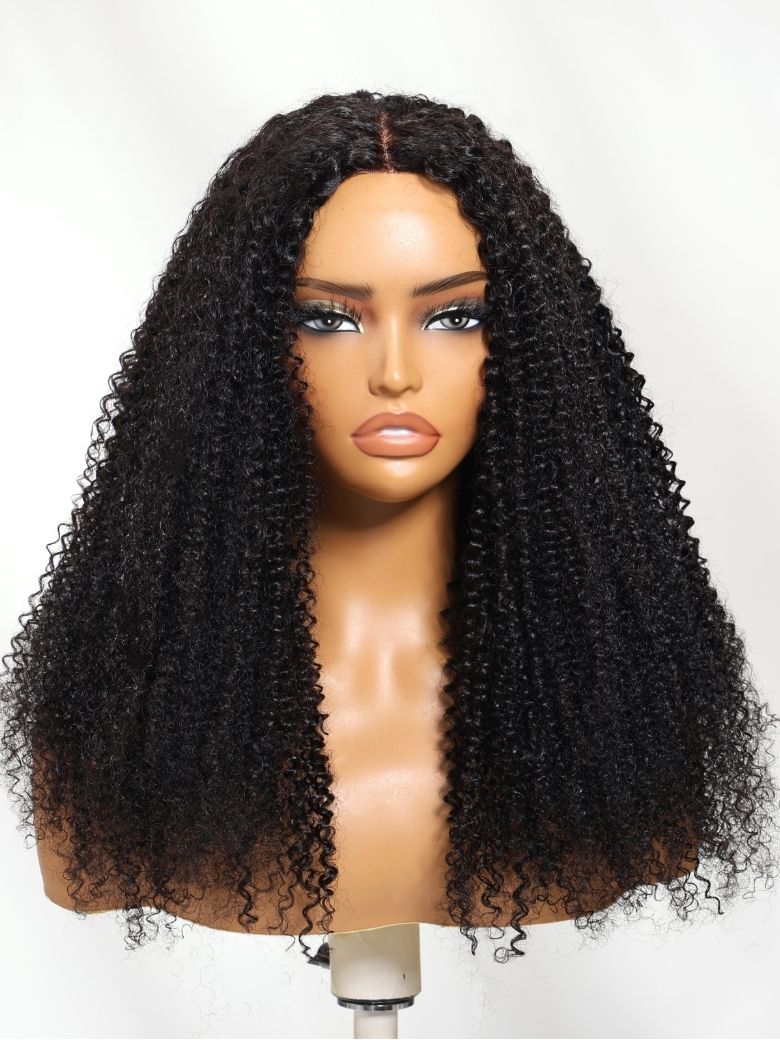 Nadula Afro Curly 2x4 Minimal Real-Part Lace 3/4 Half Wig Put On and Go Kinky Curly Human Hair Wigs with Invisi Drawstring