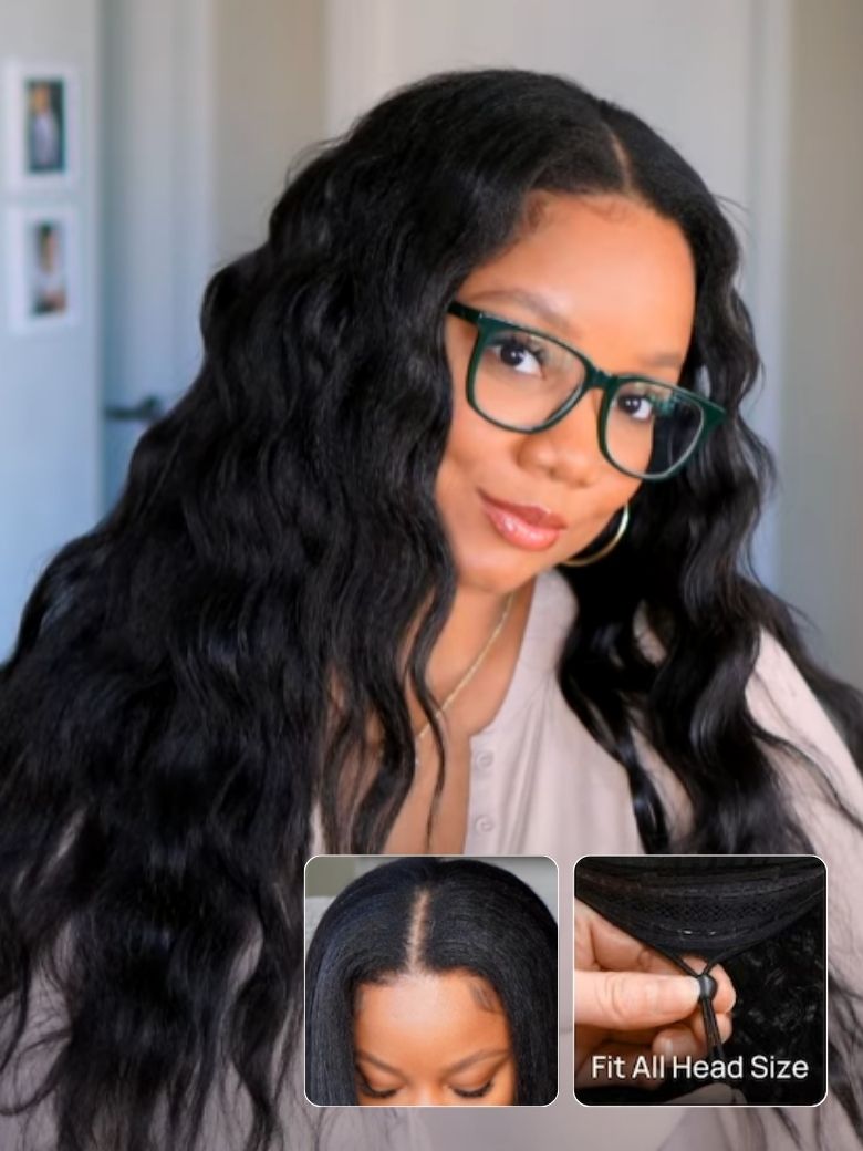Nadula New V Part Yaki Straight Glueless Human Hair Wigs