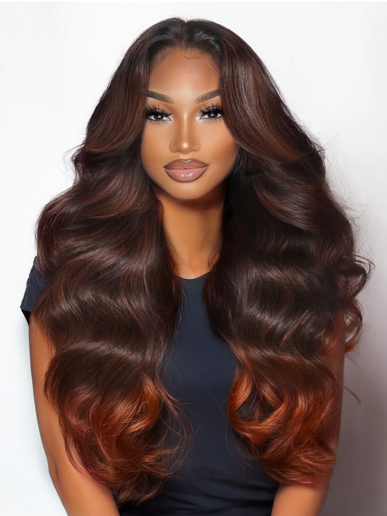 Nadula 13x4 Red-Brown With Orangey Highlights Wig Long Wavy With