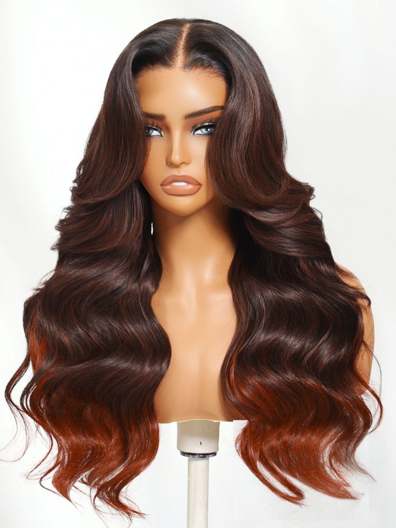 Nadula 13x4 Red-Brown With Orangey Highlights Wig Long Wavy With