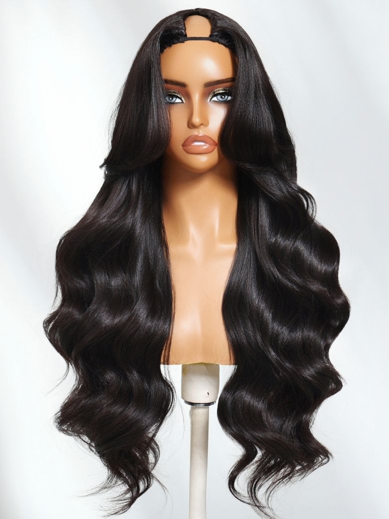 Nadula New V Part Yaki Straight Glueless Human Hair Wigs