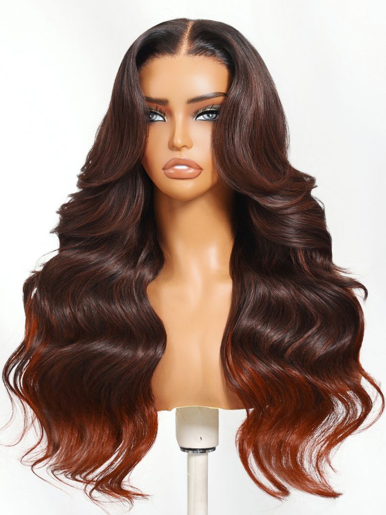 Nadula 13x4 Red-Brown With Orangey Highlights Wig Long Wavy With