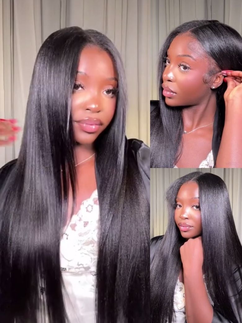 Nadula New V Part Yaki Straight Glueless Human Hair Wigs