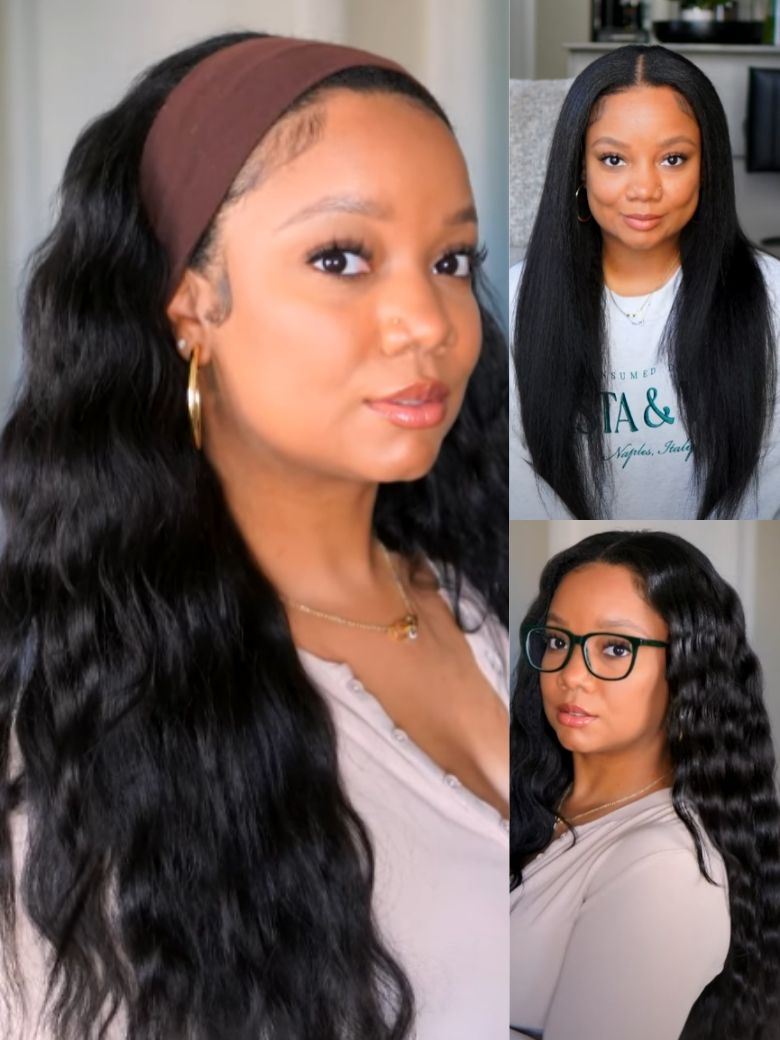 Nadula New V Part Yaki Straight Glueless Human Hair Wigs