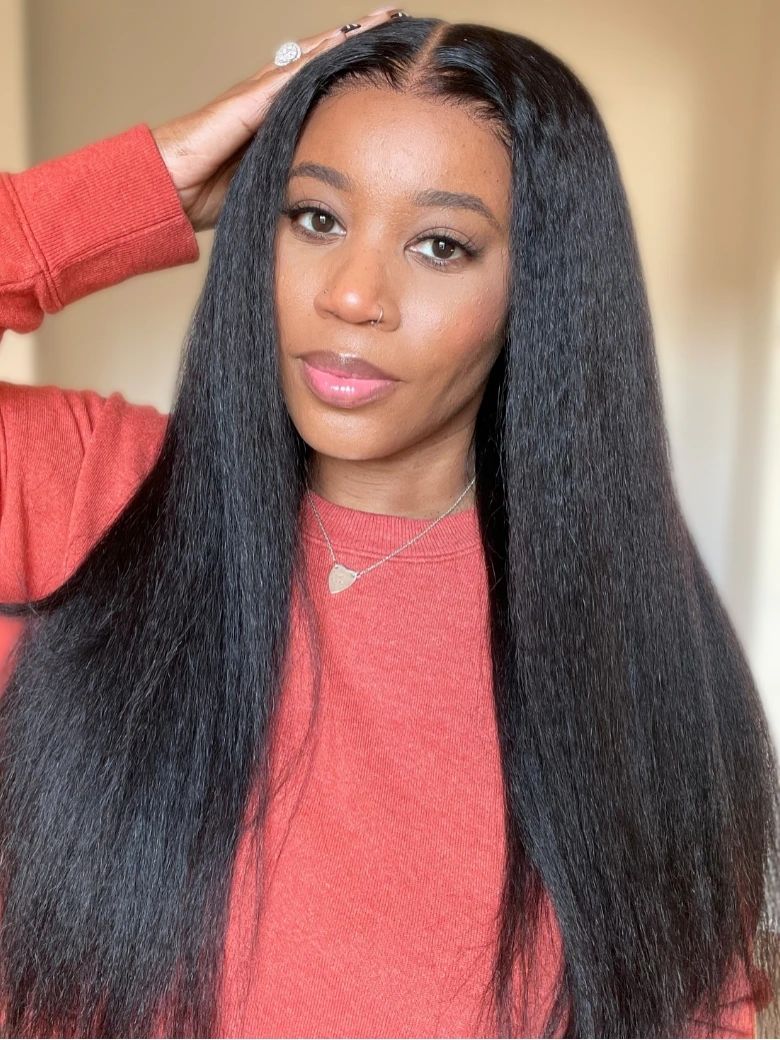 Nadula New V Part Yaki Straight Glueless Human Hair Wigs