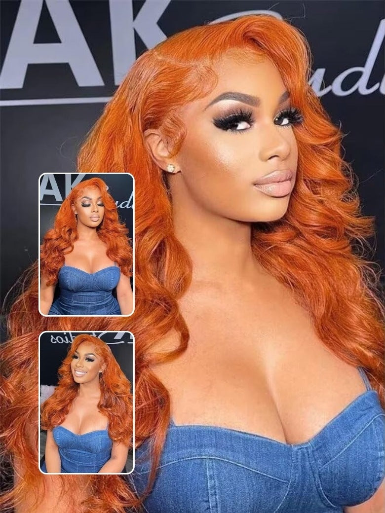 Nadula 13x4 Pre-everything Lace Front Orange Ginger Colored Body Wave