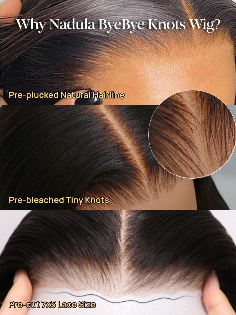 Nadula 7x5 Byebye Knots Wig Black Cherry Red Bob Wig with Curtain Fringe Put On And Go Wig with Invisible Drawstring