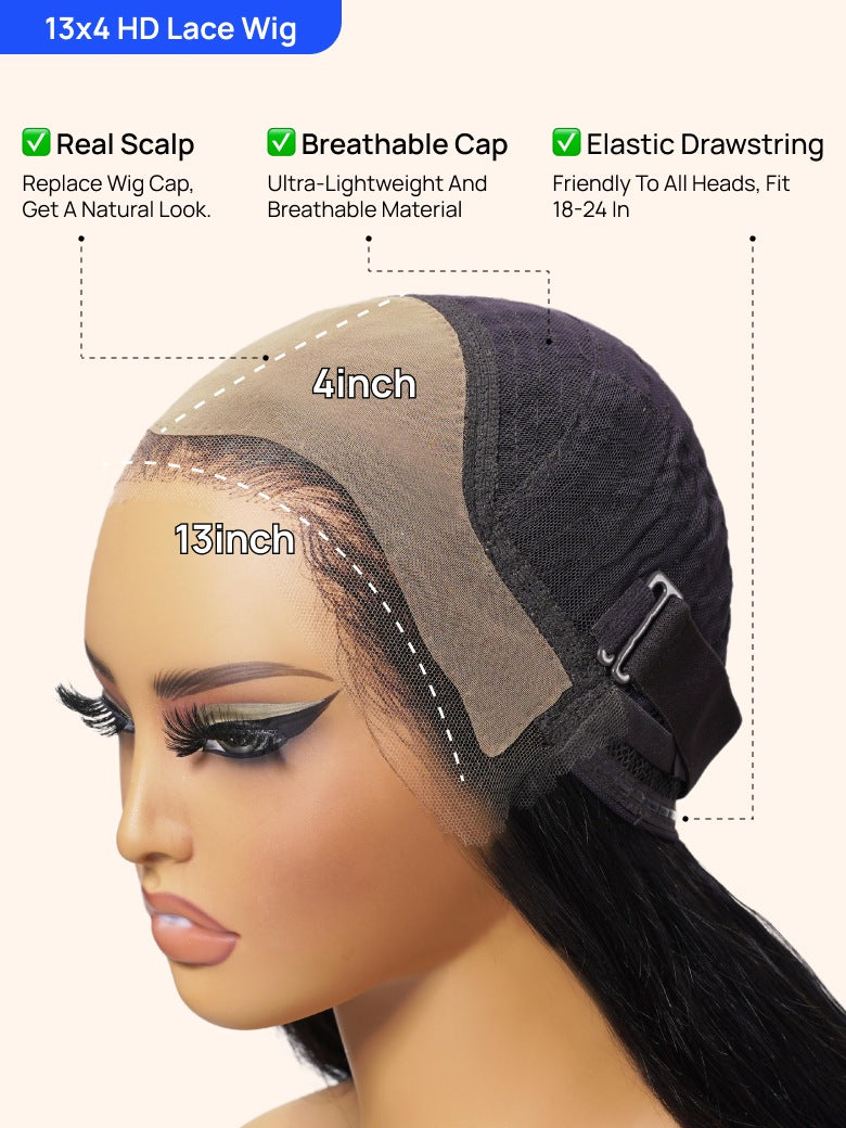 Nadula 13x4 HD Real Scalp? Water Wave Lace Frontal Wig Skin-melt HD Lace Human Hair Wigs with Invisi Drawstring