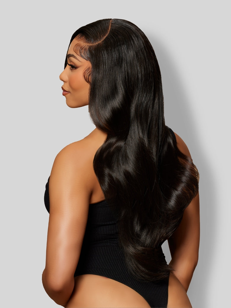 Nadula Pre everything? 13x4 Lace Frontal Fluffy Natural Loose Body Wave With Vintage Air Bangs Put on and Go Human Hair Wigs