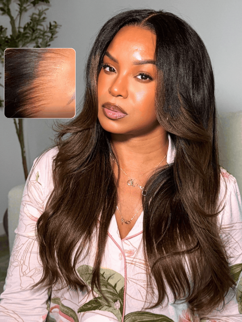 Nadula 7x5 and 13x4 Chestnut Brown Ombre Yaki Straight Put