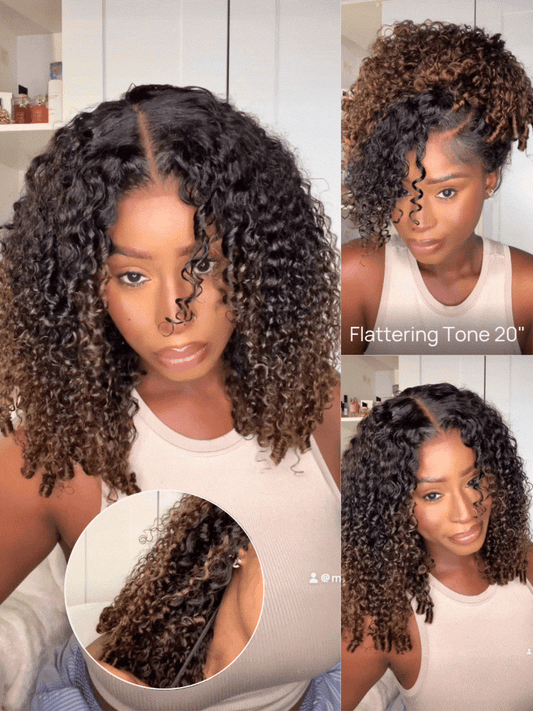Nadula 7x5 Chestnut Brown Ombre Burmese Curly Glueless Wigs Elastic