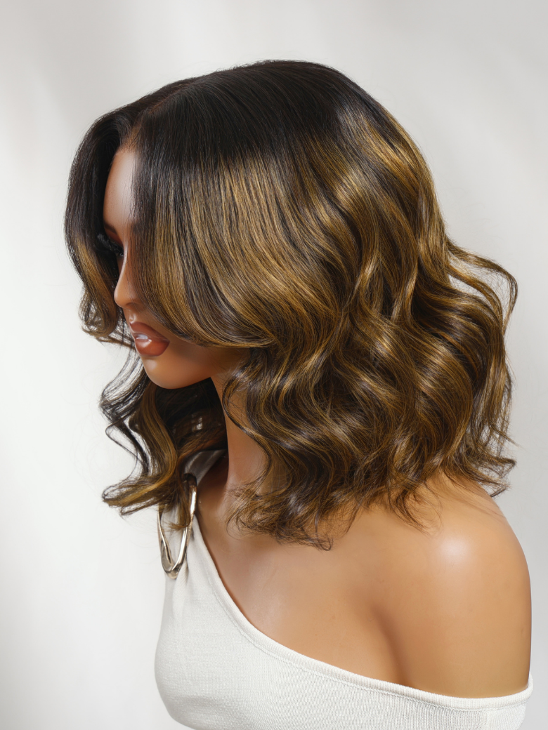 Nadula 7x5 Glueless Wig Brown Balayage Highlight Body Wave Bob