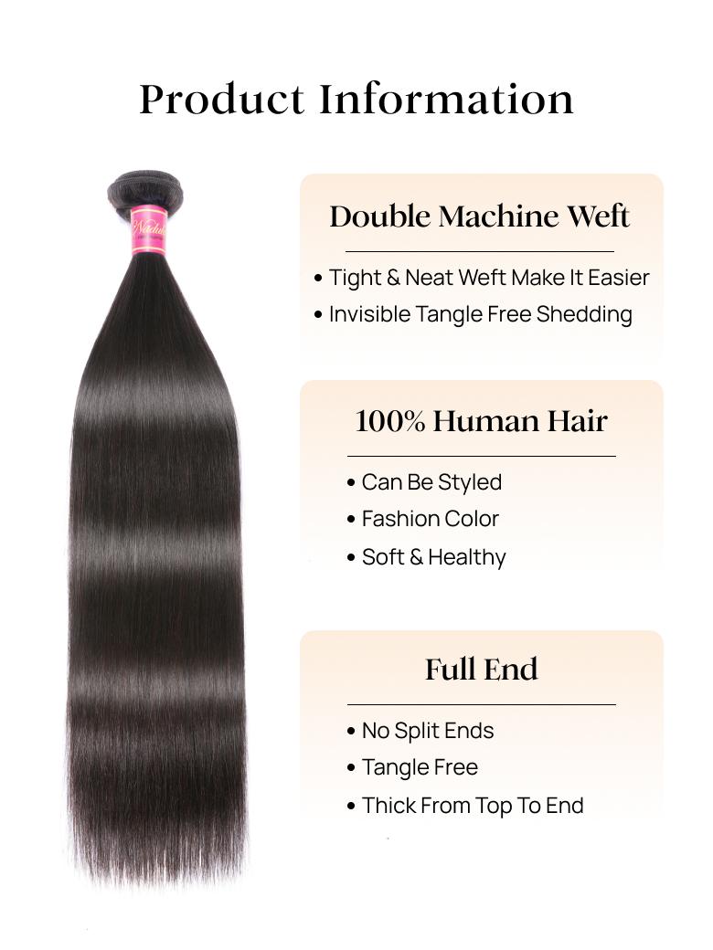 Nadula Straight 3 Bundles With 4x4 Lace Closure Soft Unprocessed
