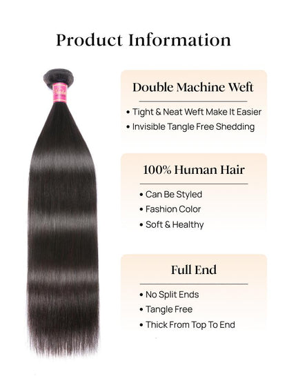 Nadula Straight 3 Bundles With 4x4 Lace Closure Soft Unprocessed