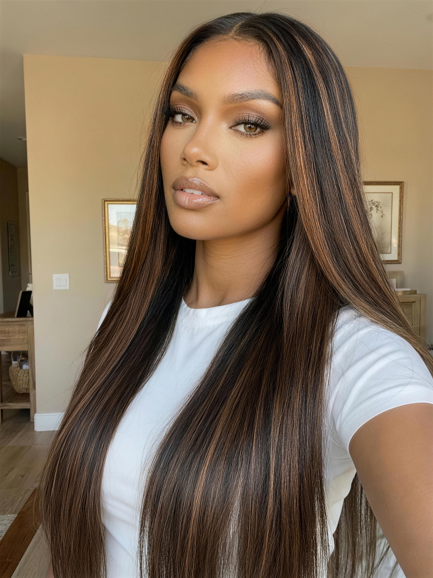 Nadula 7x5 No Slip Wig Golden Brown Highlight Wig Yaki