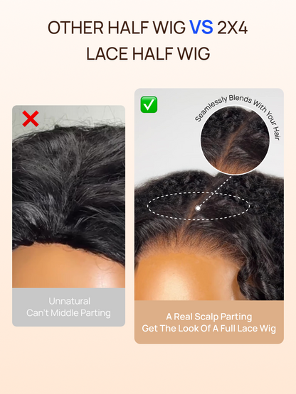 Nadula Afro Curly 2x4 Minimal Real-Part Lace 3/4 Half Wig