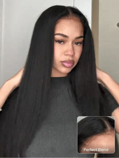 Nadula New V Part Yaki Straight Glueless Human Hair Wigs