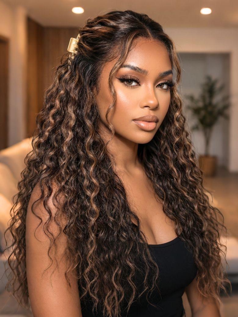 Nadula 7x5 Golden Brown Highlight Wig Water Wave Bye Bye