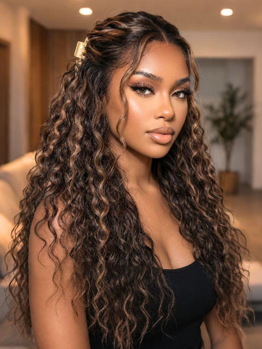 Nadula 7x5 Golden Brown Highlight Wig Water Wave Bye Bye