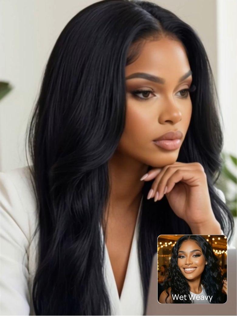 Nadula 13x4 No Slip 2 Styles in Wig From Straight to Natural Weavy Water Wave Put On And Go Glueless Human Hair Wigs