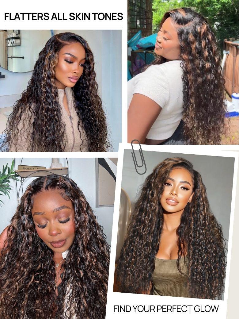 Nadula 7x5 Golden Brown Highlight Wig Water Wave Bye Bye