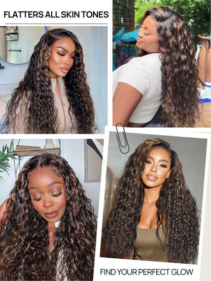 Nadula 7x5 Golden Brown Highlight Wig Water Wave Bye Bye