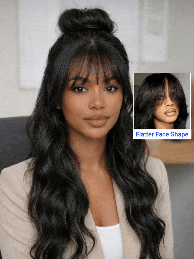 Nadula Yaki Straight Layered Wig with Bangs Glueless Human Hair
