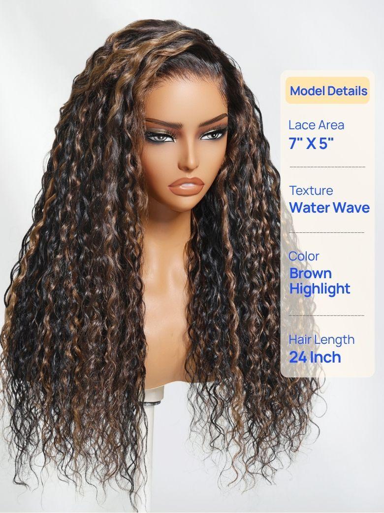 Nadula 7x5 Golden Brown Highlight Wig Water Wave Bye Bye