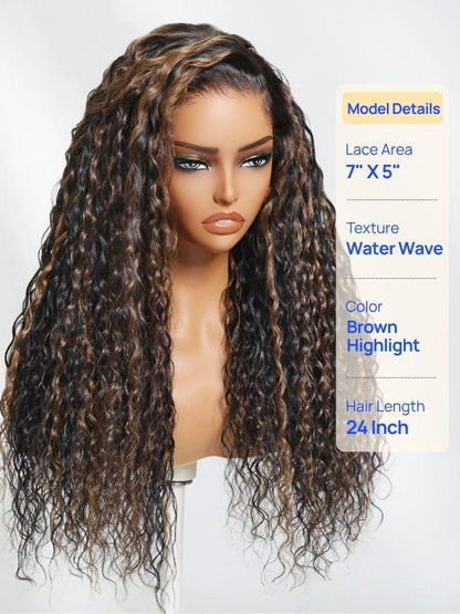 Nadula 7x5 Golden Brown Highlight Wig Water Wave Bye Bye