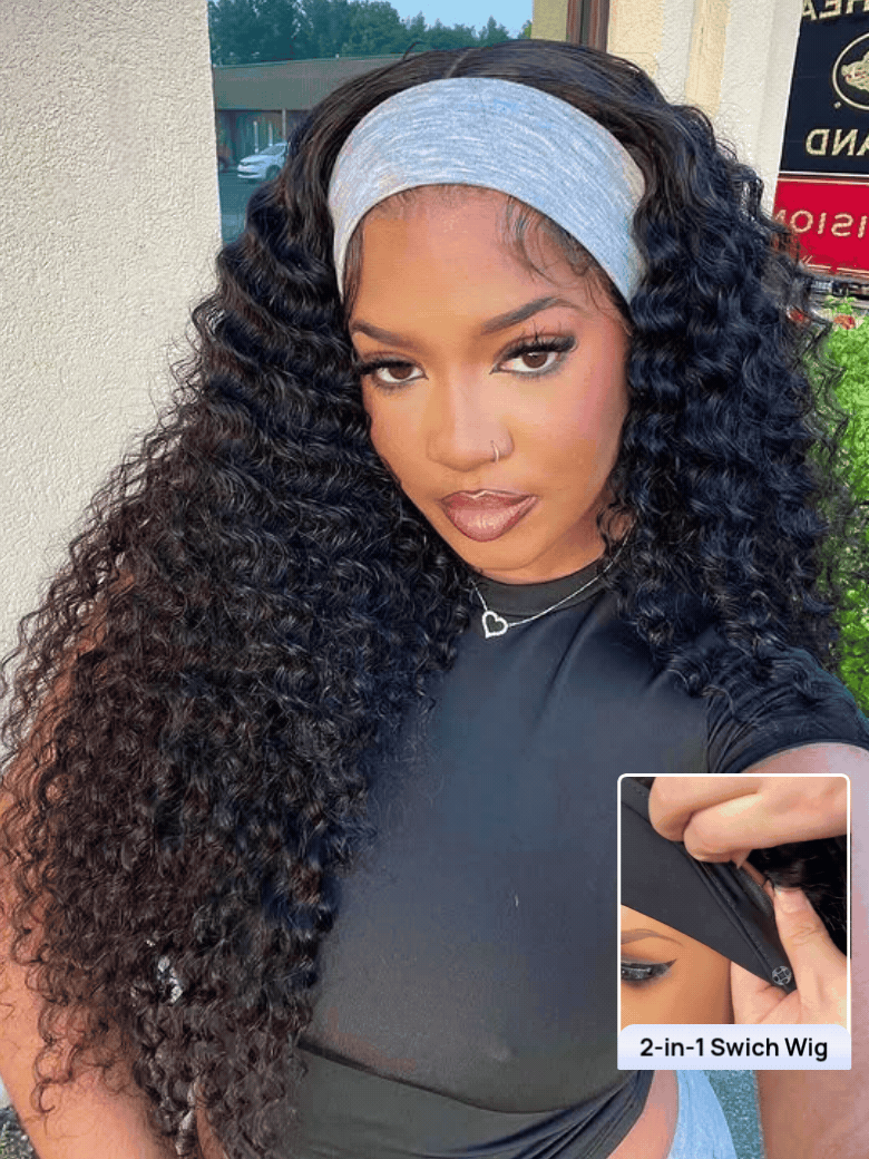 Nadula Water Wave Headband Wig 100% Human Hair Put On