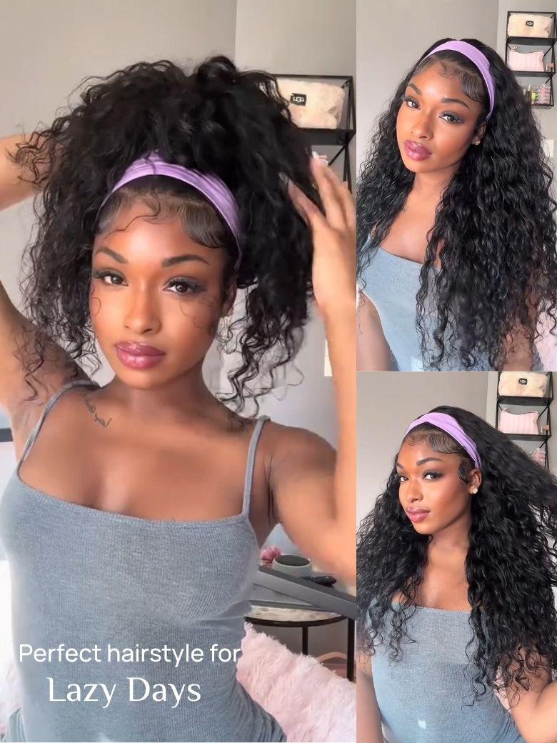 Nadula Water Wave Headband Wig 100% Virgin Hair Put On