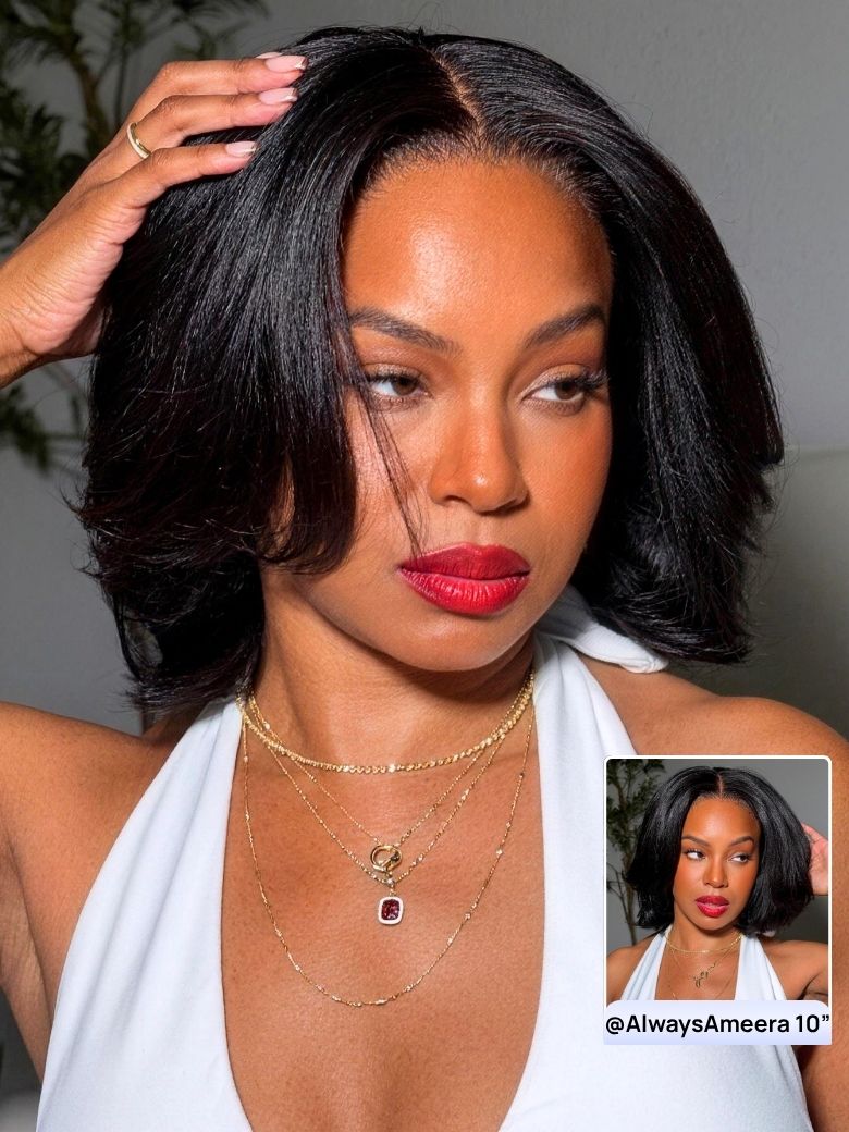 Nadula Short Yaki Straight Bob Wig 7x5 Bye Bye Knots Pre-Bleached Natural Looking Glueless Wig with Invisi Drawstring