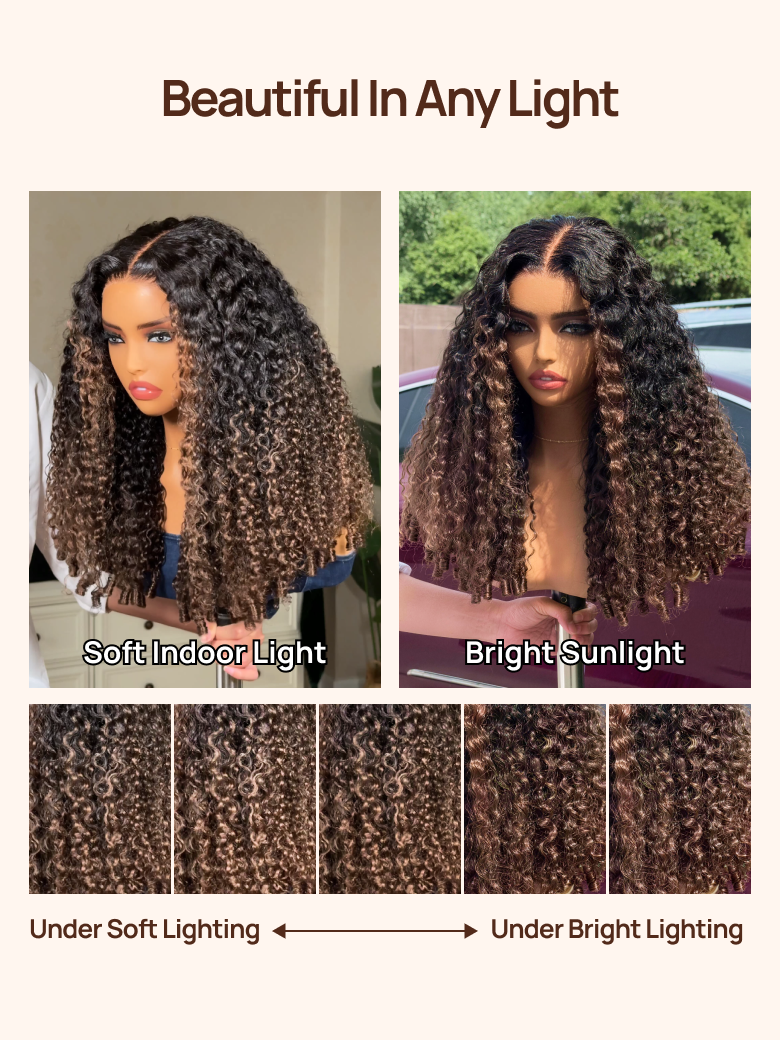 Nadula 7x5 Chestnut Brown Ombre Burmese Curly Glueless Wigs Elastic