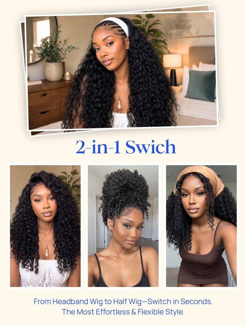 Nadula Water Wave Headband Wig 100% Human Hair Put On
