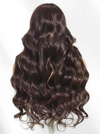 Nadula 7x5 Bye Bye Knots Loose Body Wave Lace Closure Wig Rich Chocolate Brown Hair with Face-Framing Highlights