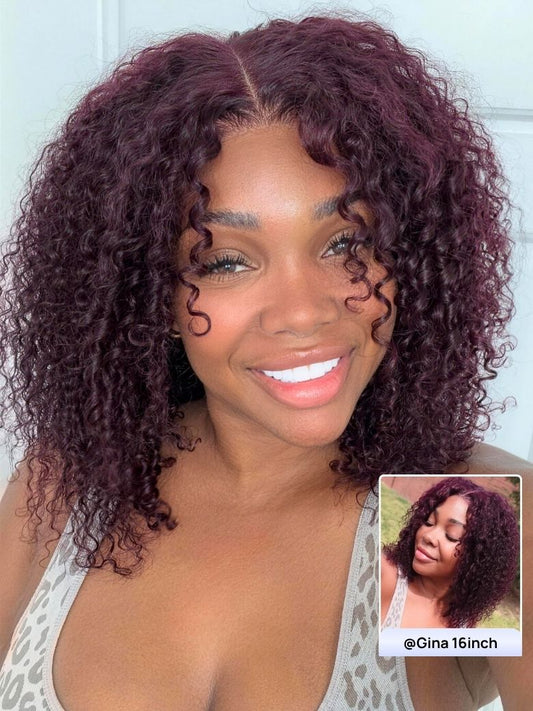 Nadula 7x5 No Slip Deep Burgundy Kinky Curly Wig with Finger Coils Put On and Go Glueless Wigs