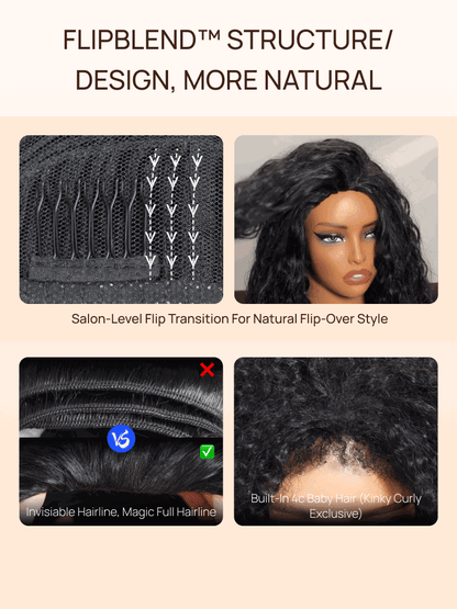 Nadula Afro Curly Blend & Secure Half Wig 4C Kinky Curly Human Hair 3/4 Half Wig Beginner Friendly