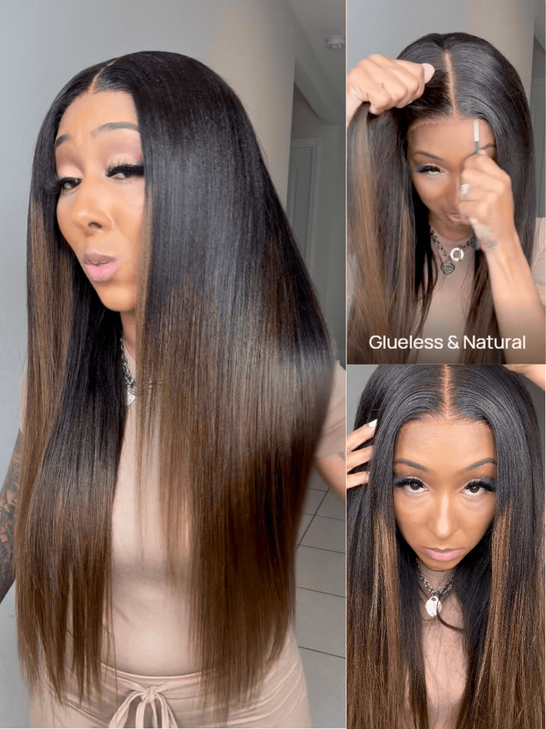 Nadula 7x5 and 13x4 Chestnut Brown Ombre Yaki Straight Put