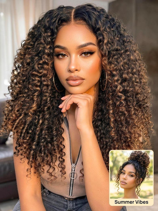 Nadula 7x5 Chestnut Brown Ombre Burmese Curly Glueless Wigs Elastic
