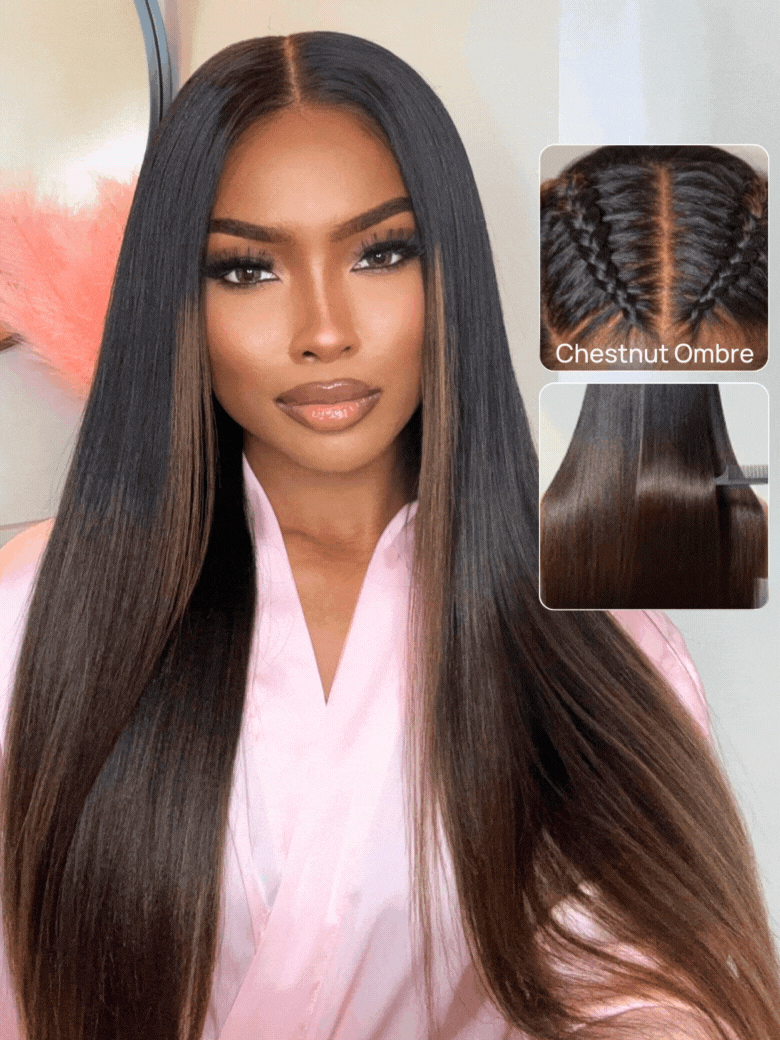 Nadula 7x5 and 13x4 Chestnut Brown Ombre Yaki Straight Bob