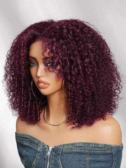 Nadula 7x5 No Slip Deep Burgundy Kinky Curly Wig with Finger Coils Put On and Go Glueless Wigs